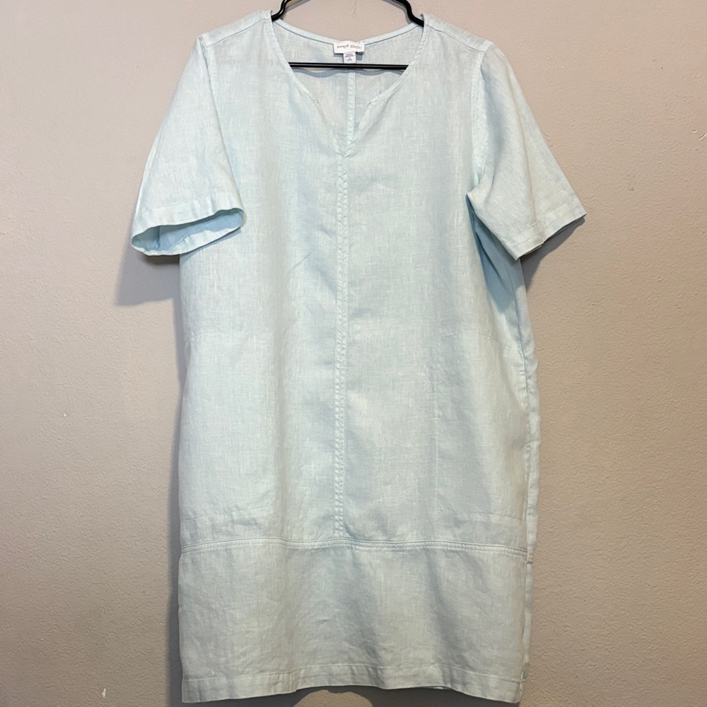J Jill Pale Blue Short Sleeve Linen Dress MP